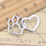 10 Uds. De dijes de garra de perro, pata de gato, corazón, 20x30mm, colgantes de Color plata antigua, fabricación tibetana, joyería artesanal hecha a mano DIY