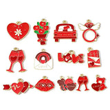 10-Piece Red Valentine's Day Enamel Charm Bracelet, Earrings, Metal Keychain Pendant Jewelry Accessories Set W577