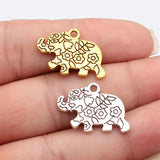 10pcs 24x17mm 2 Colors Antique Silver Color Antique Gold Color Double-Sided Floral Pattern Elephant Charms