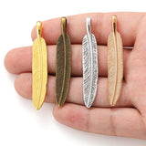 5pcs 4 colors feather Charms Pendant For Metal Alloy DIY Necklace keychain Jewelry Marking 55*10mm D327