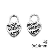 10pcs 9x14mm 2 Colors Antique Bronze Color Antique Silver Color Made With Love Heart Charms For DIY Jewelry Making