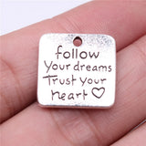 5pcs 19x19mm 3 Colors Follow Your Dreams Trust Your Heart Charms For DIY Jewelry Making
