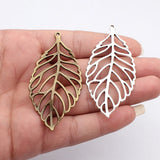 2pcs 72x36mm 2 Colors Antique Bronze Color Antique Silver Color Hollow Leaves Charms For DIY Jewelry Making