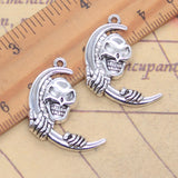 10 Uds. De dijes de calavera y Luna de Halloween, 29x18mm, colgantes de Color plata antigua, fabricación de joyería tibetana hecha a mano DIY