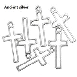 30pcs New Product Antique silver color hollow out cross Charms Pendant Jewelry Metal Alloy Jewelry Marking 23*11mm T102