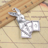 5 uds dijes de conejo con póker 47x34mm colgantes de Color plata antigua para hacer joyería tibetana hecha a mano DIY