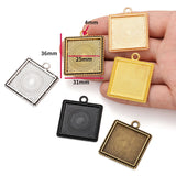 5pcs 6Color square Necklace Charm DIY Setting Cabochon Cameo Base Tray Bezel Blank Fit 25mm Cabochons Jewelry Making 36*31mm C47