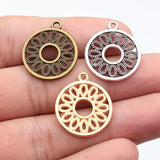 10pcs 24x21mm 3 Colors Antique Bronze Color Antique Silver Color Kc Gold Color Round Hollow Circle Earrings Charms