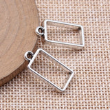 10pcs 24x11.5x4mm Antique Silver Color Hollow Geometric Glue Frame Series Small Rectangular Frame Jewelry Findings