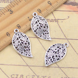 20 piezas dijes hoja de árbol 25x12mm colgantes de Color plata antigua para hacer joyería tibetana hecha a mano DIY
