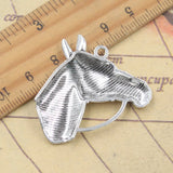 5 uds dijes cabeza de caballo de carrera 35x35mm colgantes de Color plata antigua para hacer joyería tibetana hecha a mano DIY
