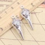 Dijes de piezas para fabricación de joyas, colgantes de Color plata tibetana, Calavera, pico, esqueleto, pájaro, 35x13mm, fabricación de joyas antiguas, artesanía hecha a mano, 10 unidades