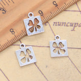 30 Uds. De dijes de trébol hueco, cuatro hojas irlandesas de la suerte, 13x10mm, colgantes de Color plata antigua, DIY, hecho a mano, fabricación de hallazgos tibetanos