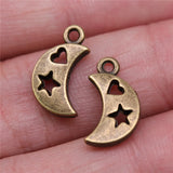 10pcs 9x17mm 2 Colors Antique Bronze Color Antique Silver Color Moon Stars Heart Charms For DIY Jewelry Making