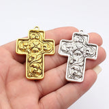 2pcs 58x38mm 2 Colors Antique Silver Color Antique Gold Color Flower Cross Charms For DIY Jewelry Making