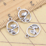 Colgantes de pájaro de pie en ramas, Color plata tibetana, fabricación de joyas antiguas, artesanía hecha a mano, 18x12mm, 30 piezas