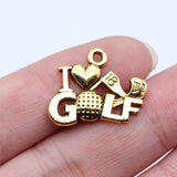 20pcs 22x18mm 2 Colors Antique Silver Color Antique Gold Color I Love Golf Charms For DIY Jewelry Making