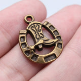 10pcs 25x19mm Gun Black Color Cowboy Boots Horse Shoe Charms For DIY Jewelry Making