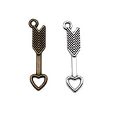 20pcs 29x7mm 2 Colors Antique Bronze Color Antique Silver Color Arrow To Heart Charms For DIY Jewelry Making