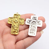 2pcs 58x38mm 2 Colors Antique Silver Color Antique Gold Color Flower Cross Charms For DIY Jewelry Making