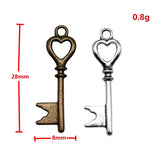 20pcs 28x8mm 2 Colors Antique Bronze Color Antique Silver Color Heart Key Charms For DIY Jewelry Making