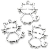 10pcs 5colors Zinc alloy Filigree Stamping Pendants cat Hollow Metal Charms DIY Necklace earrings Jewelry Accessories 28mmx 25mm