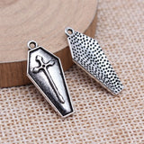 20pcs 12*26mm Alloy Silver Color Halloween Charms Vampire Cross Coffin Charms Pendant Fit Jewelry Making DIY Jewelry Findings