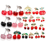 5pcs 20style Red Black Cherry Acrylic Stereo Oil Enamel DIY Charms for Bag Earring Necklace Jewelry Making Handmade Pendant W428