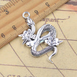 5 uds dijes flor serpiente 43x30mm colgantes de Color plata antigua fabricación DIY joyería tibetana hecha a mano