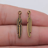 10pcs 5x28mm 2 Colors Antique Bronze Color Antique Silver Color Feather Charms For DIY Jewelry Making