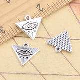 Colgantes de Ojo de Horus en forma de triángulo, colgantes de Color plateado tibetano, fabricación de joyas antiguas, bricolaje, artesanía hecha a mano, 14x16mm, 20 piezas