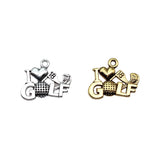 20pcs 22x18mm 2 Colors Antique Silver Color Antique Gold Color I Love Golf Charms For DIY Jewelry Making