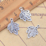 30 Uds. Colgantes de hoja de árbol, 18x12mm, colgantes de Color plata antigua, fabricación de joyería tibetana hecha a mano DIY