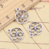 Abalorios de Datura Stramonium Yoga flor de la vida, colgantes de Color plata tibetana, fabricación antigua, artesanía hecha a mano, 17x14mm, 30 piezas