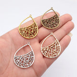 4pcs 47x34mm 4 Colors Hollowed-Out Teardrop Geometric Texture Earrings Pendant For DIY Jewelry Making