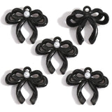 5-Piece Alloy Black Spray-Painted Bow Charm Pendants for DIY Jewelry Making Handmade Necklaces Earrings Accessories W597