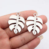 5pcs 42x32mm 2 Colors Antique Silver Color Rhodium Color Monstera Leaf Pendant For DIY Jewelry Making