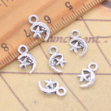 30 Uds. De dijes con forma de luna y estrella, 11x7mm, colgantes de Color plata antigua, fabricación de joyería tibetana hecha a mano DIY