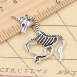 Dijes de piezas para fabricación de joyas, colgantes de Color plata tibetana, esqueleto, caballo, Calavera, unicornio, fabricación de joyas antiguas, artesanía hecha a mano, 30x42mm, 10 Uds.