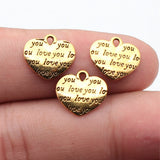 20pcs 13x12mm 2 Colors Antique Silver Color Antique Gold Color Double-Sided "Love You" Heart Charms For Jewelry Making