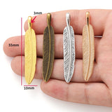 5pcs 4 colors feather Charms Pendant For Metal Alloy DIY Necklace keychain Jewelry Marking 55*10mm D327