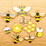 10pcs 20 styles Zinc alloy Metal Enamel bee honeycomb sunflower charm For Bracelet Necklace Key Chain Pendant DIY Jewelry Making