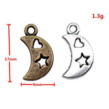 10pcs 9x17mm 2 Colors Antique Bronze Color Antique Silver Color Moon Stars Heart Charms For DIY Jewelry Making