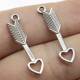 20pcs 29x7mm 2 Colors Antique Bronze Color Antique Silver Color Arrow To Heart Charms For DIY Jewelry Making