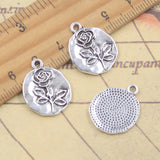 10 Uds. De dijes de flor rosa de 21x17mm, colgantes de Color plata antigua, fabricación de joyería tibetana hecha a mano DIY