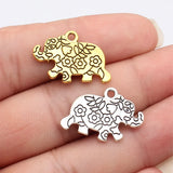 10pcs 24x17mm 2 Colors Antique Silver Color Antique Gold Color Double-Sided Floral Pattern Elephant Charms