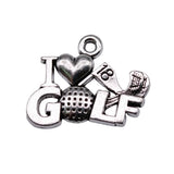 20pcs 22x18mm 2 Colors Antique Silver Color Antique Gold Color I Love Golf Charms For DIY Jewelry Making