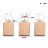 2Pcs 6 Styles Mixed Blank Wooden Keychain Rectangular Round Heart Shape Wood Key Chain Key Ring V198