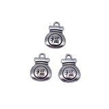 20pcs 14x10mm 2 Colors Antique Silver Color Antique Gold Color Chinese Style Double-Sided "Fu" Blessing Bag Charms