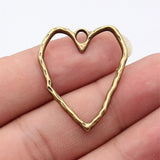10pcs 35x29mm Rhodium Color Hammer Pattern Hollow Heart Charms For DIY Jewelry Making